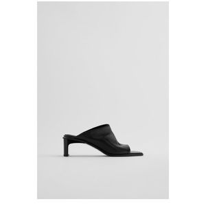 Black Heeled Leather Mules